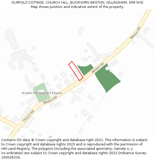 DURFOLD COTTAGE, CHURCH HILL, BUCKHORN WESTON, GILLINGHAM, SP8 5HS: Location map and indicative extent of plot