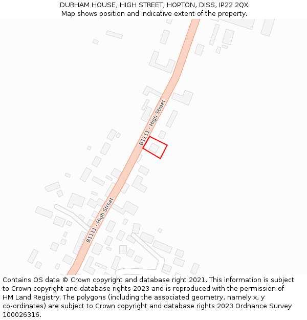 DURHAM HOUSE, HIGH STREET, HOPTON, DISS, IP22 2QX: Location map and indicative extent of plot