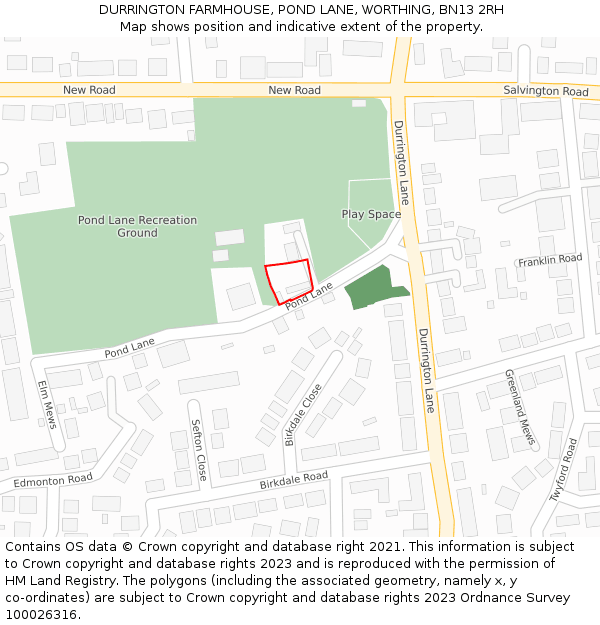 DURRINGTON FARMHOUSE, POND LANE, WORTHING, BN13 2RH: Location map and indicative extent of plot