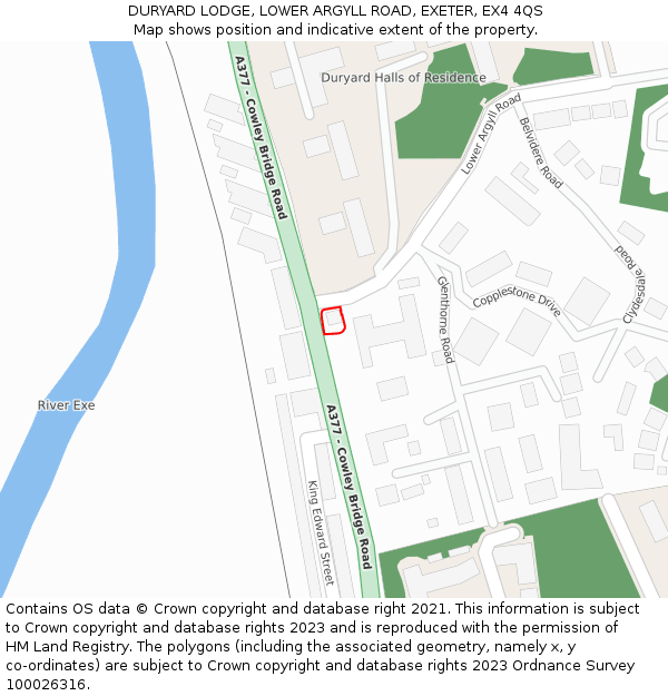 DURYARD LODGE, LOWER ARGYLL ROAD, EXETER, EX4 4QS: Location map and indicative extent of plot