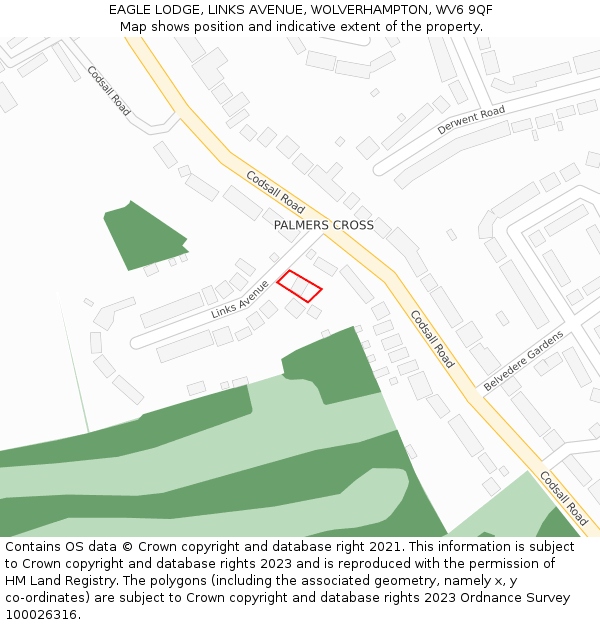 EAGLE LODGE, LINKS AVENUE, WOLVERHAMPTON, WV6 9QF: Location map and indicative extent of plot