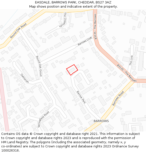 EASDALE, BARROWS PARK, CHEDDAR, BS27 3AZ: Location map and indicative extent of plot