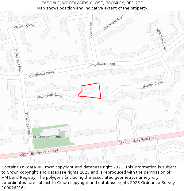EASDALE, WOODLANDS CLOSE, BROMLEY, BR1 2BD: Location map and indicative extent of plot