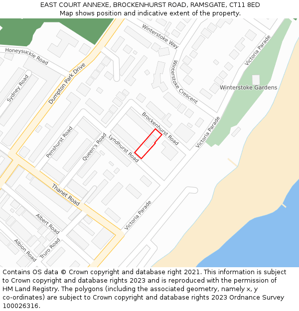 EAST COURT ANNEXE, BROCKENHURST ROAD, RAMSGATE, CT11 8ED: Location map and indicative extent of plot