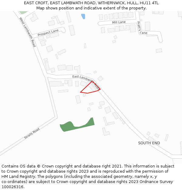 EAST CROFT, EAST LAMBWATH ROAD, WITHERNWICK, HULL, HU11 4TL: Location map and indicative extent of plot