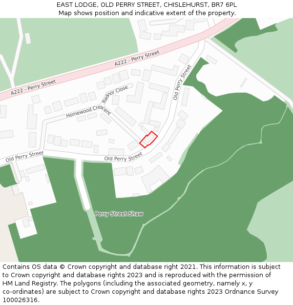 EAST LODGE, OLD PERRY STREET, CHISLEHURST, BR7 6PL: Location map and indicative extent of plot