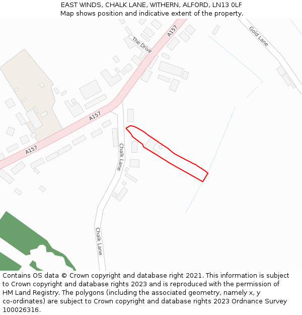 EAST WINDS, CHALK LANE, WITHERN, ALFORD, LN13 0LF: Location map and indicative extent of plot