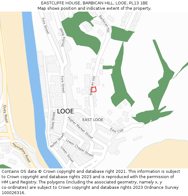 EASTCLIFFE HOUSE, BARBICAN HILL, LOOE, PL13 1BE: Location map and indicative extent of plot