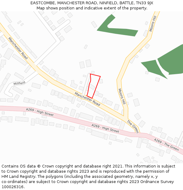 EASTCOMBE, MANCHESTER ROAD, NINFIELD, BATTLE, TN33 9JX: Location map and indicative extent of plot