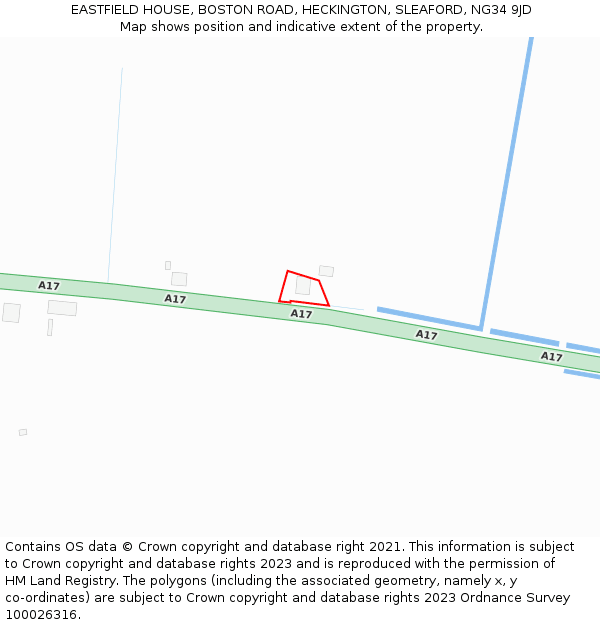 EASTFIELD HOUSE, BOSTON ROAD, HECKINGTON, SLEAFORD, NG34 9JD: Location map and indicative extent of plot