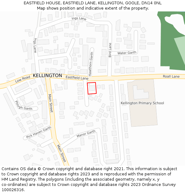 EASTFIELD HOUSE, EASTFIELD LANE, KELLINGTON, GOOLE, DN14 0NL: Location map and indicative extent of plot