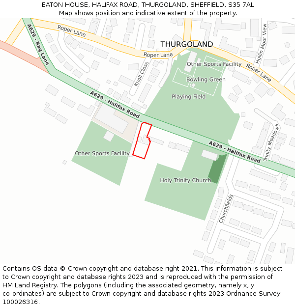 EATON HOUSE, HALIFAX ROAD, THURGOLAND, SHEFFIELD, S35 7AL: Location map and indicative extent of plot