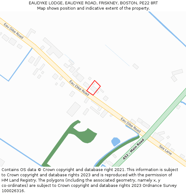 EAUDYKE LODGE, EAUDYKE ROAD, FRISKNEY, BOSTON, PE22 8RT: Location map and indicative extent of plot