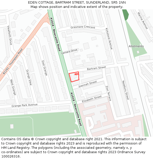 EDEN COTTAGE, BARTRAM STREET, SUNDERLAND, SR5 1NN: Location map and indicative extent of plot