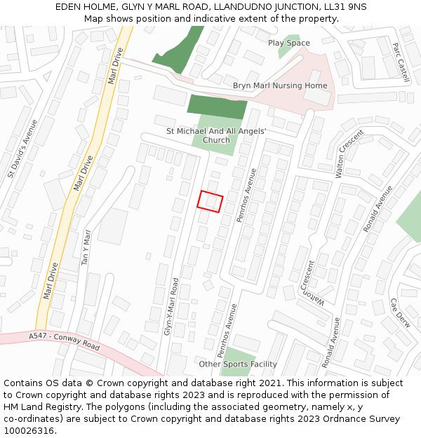 EDEN HOLME, GLYN Y MARL ROAD, LLANDUDNO JUNCTION, LL31 9NS: Location map and indicative extent of plot
