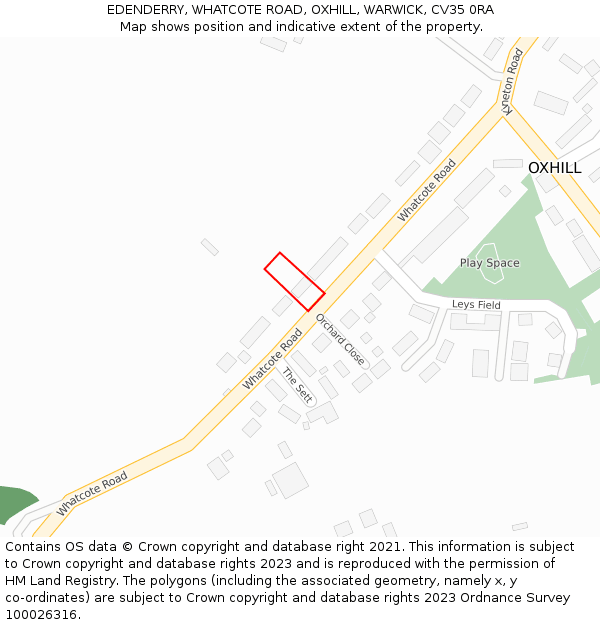 EDENDERRY, WHATCOTE ROAD, OXHILL, WARWICK, CV35 0RA: Location map and indicative extent of plot