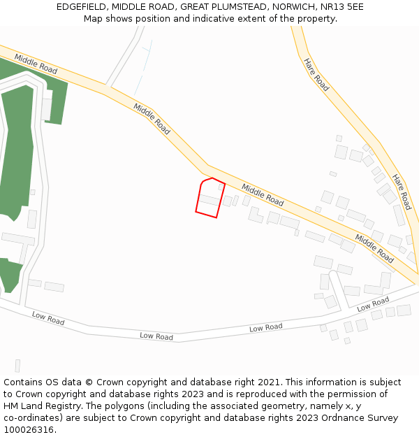 EDGEFIELD, MIDDLE ROAD, GREAT PLUMSTEAD, NORWICH, NR13 5EE: Location map and indicative extent of plot