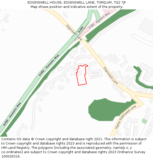 EDGINSWELL HOUSE, EDGINSWELL LANE, TORQUAY, TQ2 7JF: Location map and indicative extent of plot