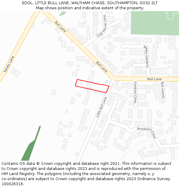 EDOL, LITTLE BULL LANE, WALTHAM CHASE, SOUTHAMPTON, SO32 2LT: Location map and indicative extent of plot