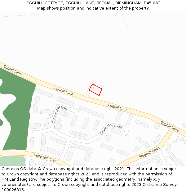 EGGHILL COTTAGE, EGGHILL LANE, REDNAL, BIRMINGHAM, B45 0AT: Location map and indicative extent of plot