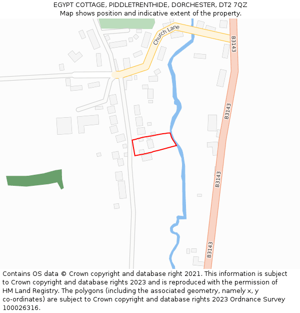 EGYPT COTTAGE, PIDDLETRENTHIDE, DORCHESTER, DT2 7QZ: Location map and indicative extent of plot