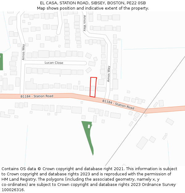 EL CASA, STATION ROAD, SIBSEY, BOSTON, PE22 0SB: Location map and indicative extent of plot