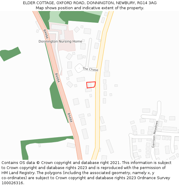 ELDER COTTAGE, OXFORD ROAD, DONNINGTON, NEWBURY, RG14 3AG: Location map and indicative extent of plot