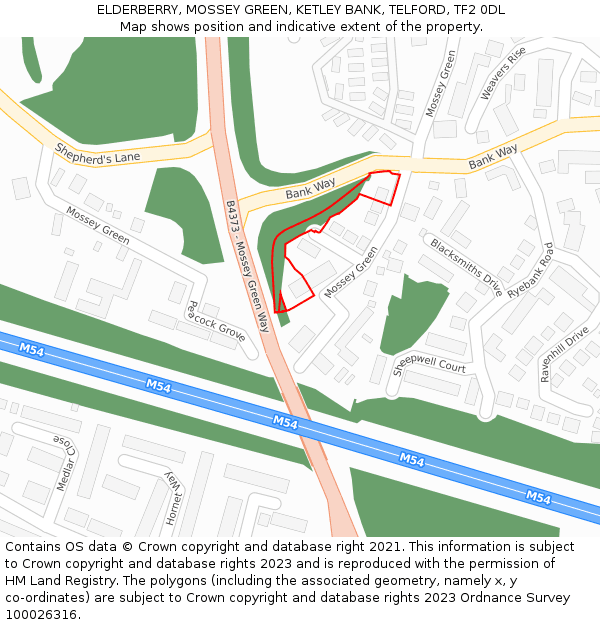 ELDERBERRY, MOSSEY GREEN, KETLEY BANK, TELFORD, TF2 0DL: Location map and indicative extent of plot