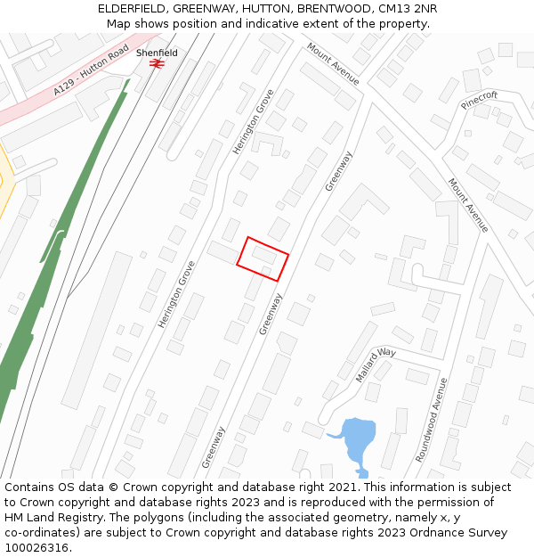 ELDERFIELD, GREENWAY, HUTTON, BRENTWOOD, CM13 2NR: Location map and indicative extent of plot