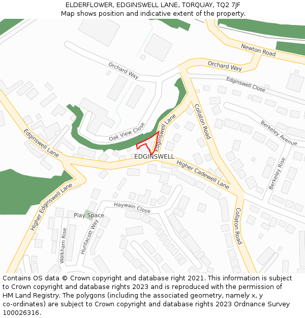 ELDERFLOWER, EDGINSWELL LANE, TORQUAY, TQ2 7JF: Location map and indicative extent of plot