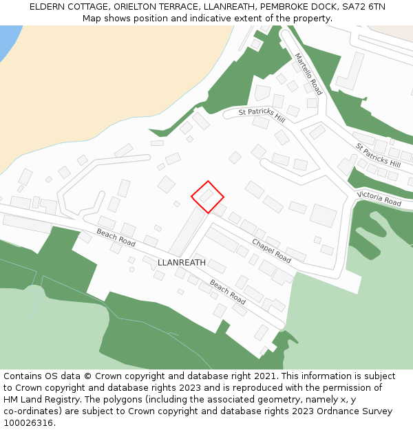 ELDERN COTTAGE, ORIELTON TERRACE, LLANREATH, PEMBROKE DOCK, SA72 6TN: Location map and indicative extent of plot