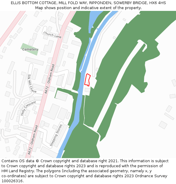 ELLIS BOTTOM COTTAGE, MILL FOLD WAY, RIPPONDEN, SOWERBY BRIDGE, HX6 4HS: Location map and indicative extent of plot