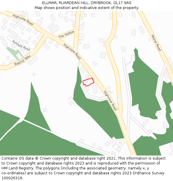 ELLMAR, RUARDEAN HILL, DRYBROOK, GL17 9AS: Location map and indicative extent of plot