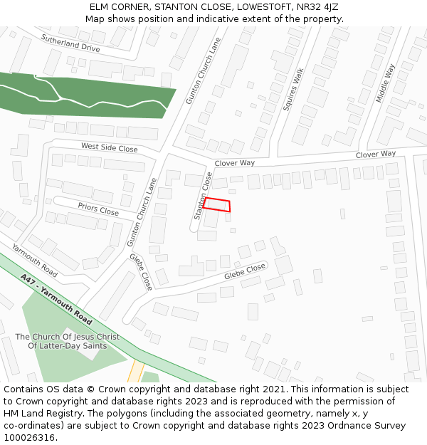 ELM CORNER, STANTON CLOSE, LOWESTOFT, NR32 4JZ: Location map and indicative extent of plot