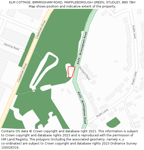 ELM COTTAGE, BIRMINGHAM ROAD, MAPPLEBOROUGH GREEN, STUDLEY, B80 7BH: Location map and indicative extent of plot