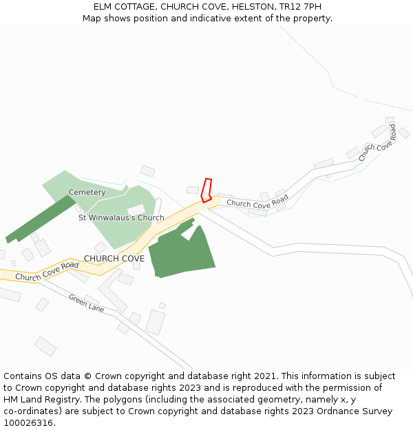 ELM COTTAGE, CHURCH COVE, HELSTON, TR12 7PH: Location map and indicative extent of plot