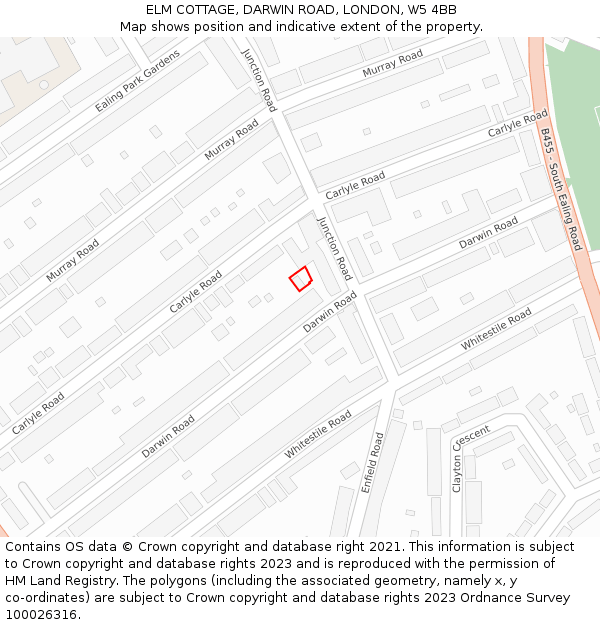 ELM COTTAGE, DARWIN ROAD, LONDON, W5 4BB: Location map and indicative extent of plot