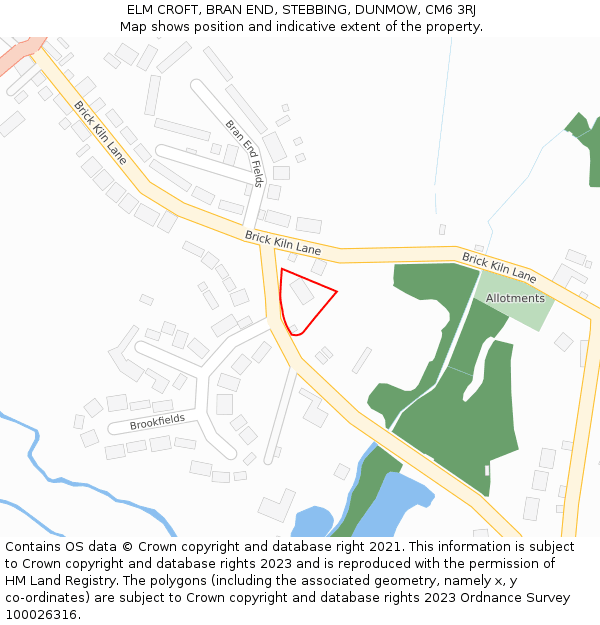 ELM CROFT, BRAN END, STEBBING, DUNMOW, CM6 3RJ: Location map and indicative extent of plot