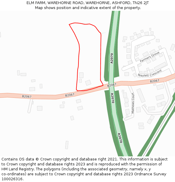 ELM FARM, WAREHORNE ROAD, WAREHORNE, ASHFORD, TN26 2JT: Location map and indicative extent of plot