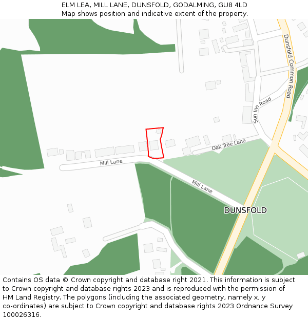ELM LEA, MILL LANE, DUNSFOLD, GODALMING, GU8 4LD: Location map and indicative extent of plot