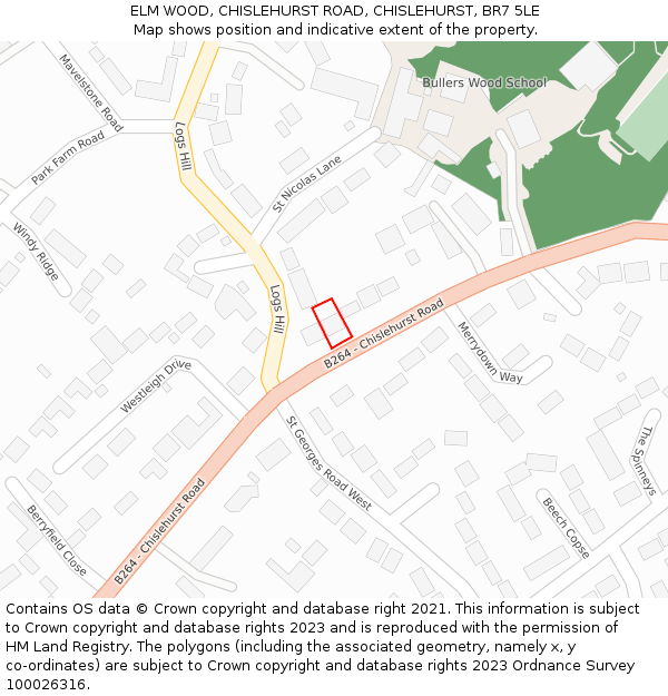 ELM WOOD, CHISLEHURST ROAD, CHISLEHURST, BR7 5LE: Location map and indicative extent of plot