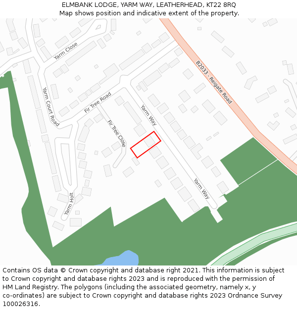 ELMBANK LODGE, YARM WAY, LEATHERHEAD, KT22 8RQ: Location map and indicative extent of plot