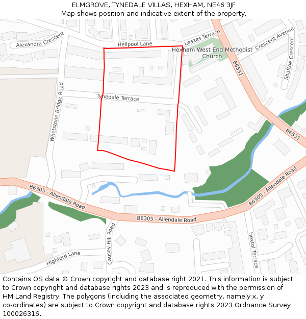 ELMGROVE, TYNEDALE VILLAS, HEXHAM, NE46 3JF: Location map and indicative extent of plot
