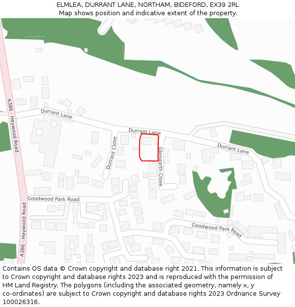 ELMLEA, DURRANT LANE, NORTHAM, BIDEFORD, EX39 2RL: Location map and indicative extent of plot