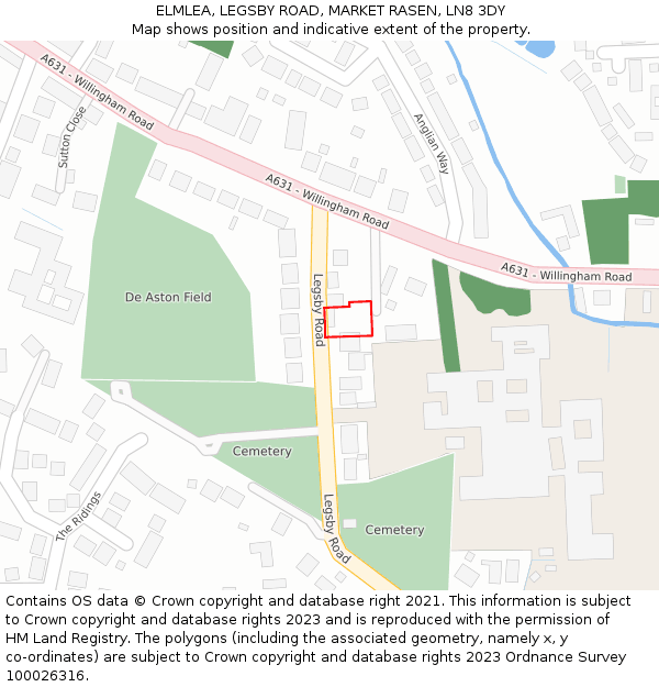 ELMLEA, LEGSBY ROAD, MARKET RASEN, LN8 3DY: Location map and indicative extent of plot