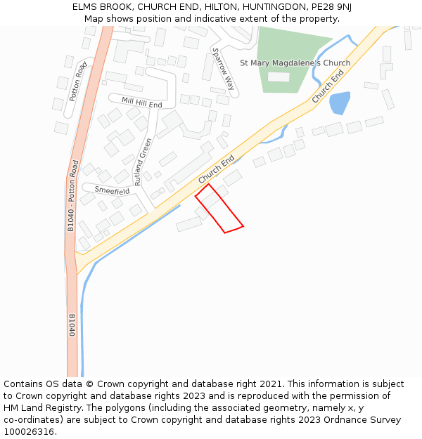 ELMS BROOK, CHURCH END, HILTON, HUNTINGDON, PE28 9NJ: Location map and indicative extent of plot