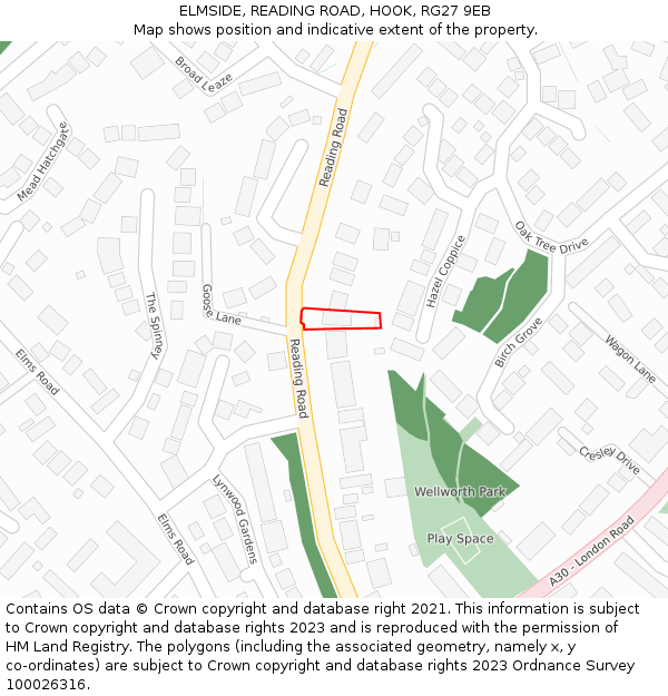 ELMSIDE, READING ROAD, HOOK, RG27 9EB: Location map and indicative extent of plot