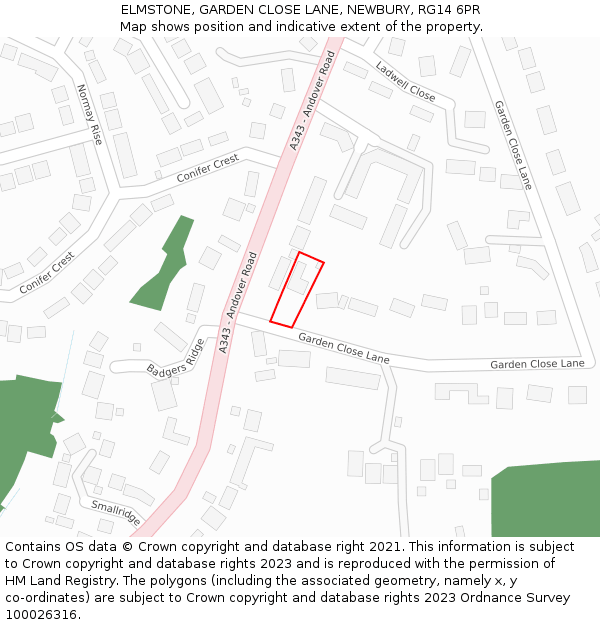 ELMSTONE, GARDEN CLOSE LANE, NEWBURY, RG14 6PR: Location map and indicative extent of plot