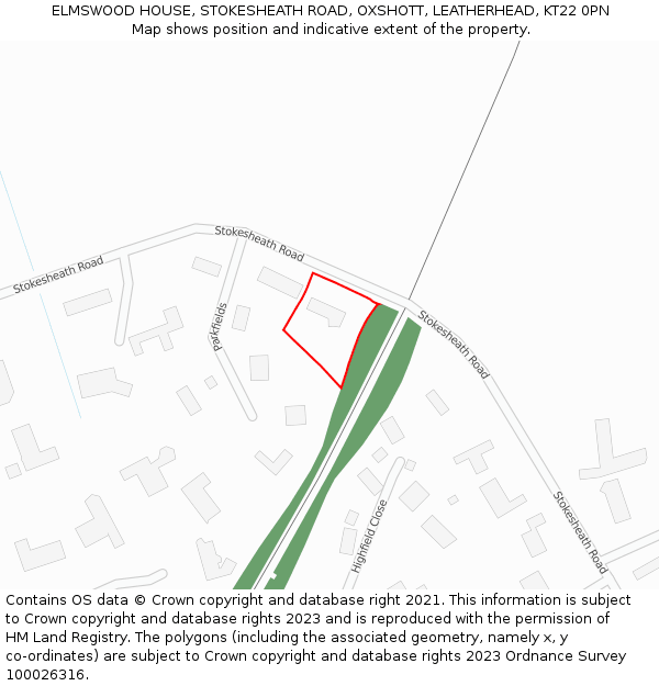 ELMSWOOD HOUSE, STOKESHEATH ROAD, OXSHOTT, LEATHERHEAD, KT22 0PN: Location map and indicative extent of plot