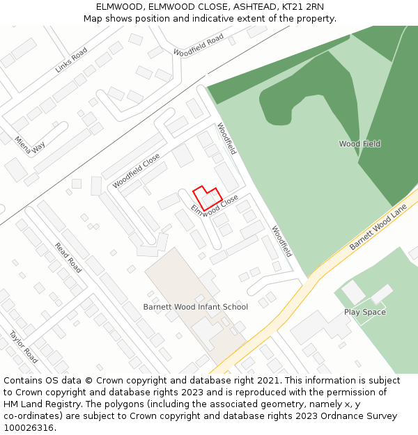 ELMWOOD, ELMWOOD CLOSE, ASHTEAD, KT21 2RN: Location map and indicative extent of plot